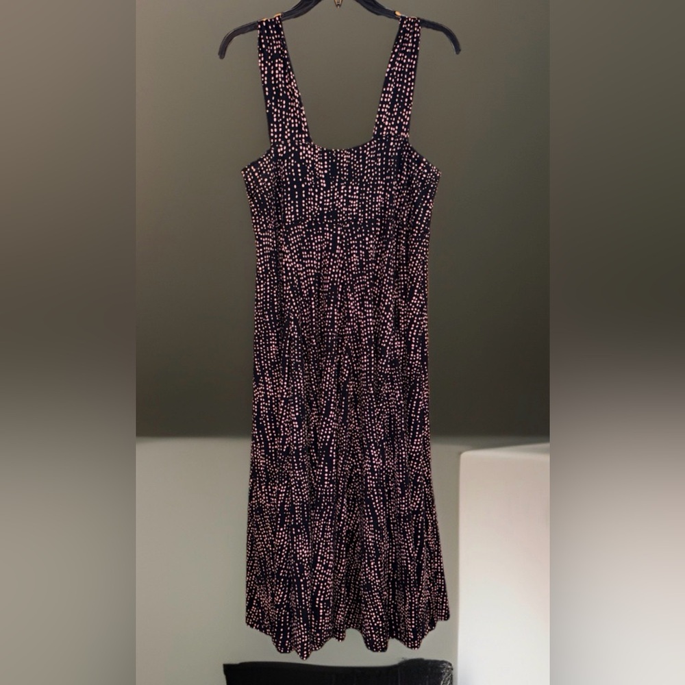 Chic Black & Pink Dots Fit & Flare Midi Dress-L?-EUC-Measurements in pics